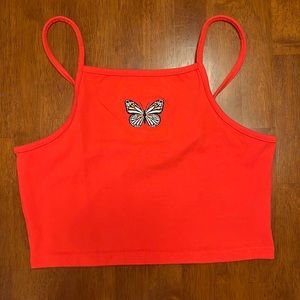Red Butterfly Crop Top